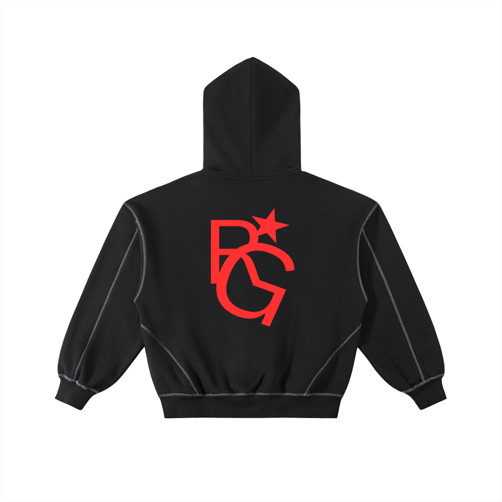 "RICH GALLERY COLLECTION" By Map House Contrast-Stitched Boxy Fleece Zip Hoodie