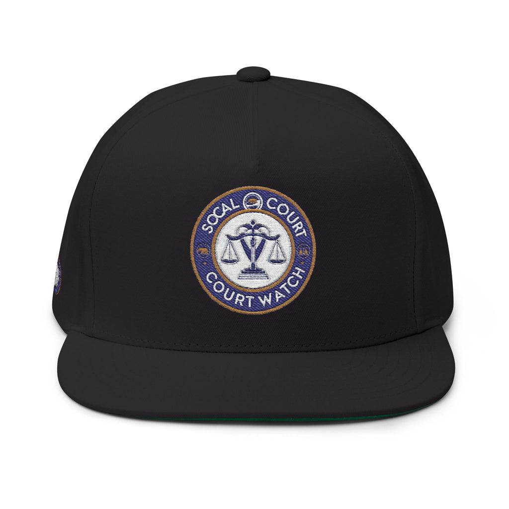 Court Watch Embroidered Flat Bill Cap — Social Court Badge Snapback