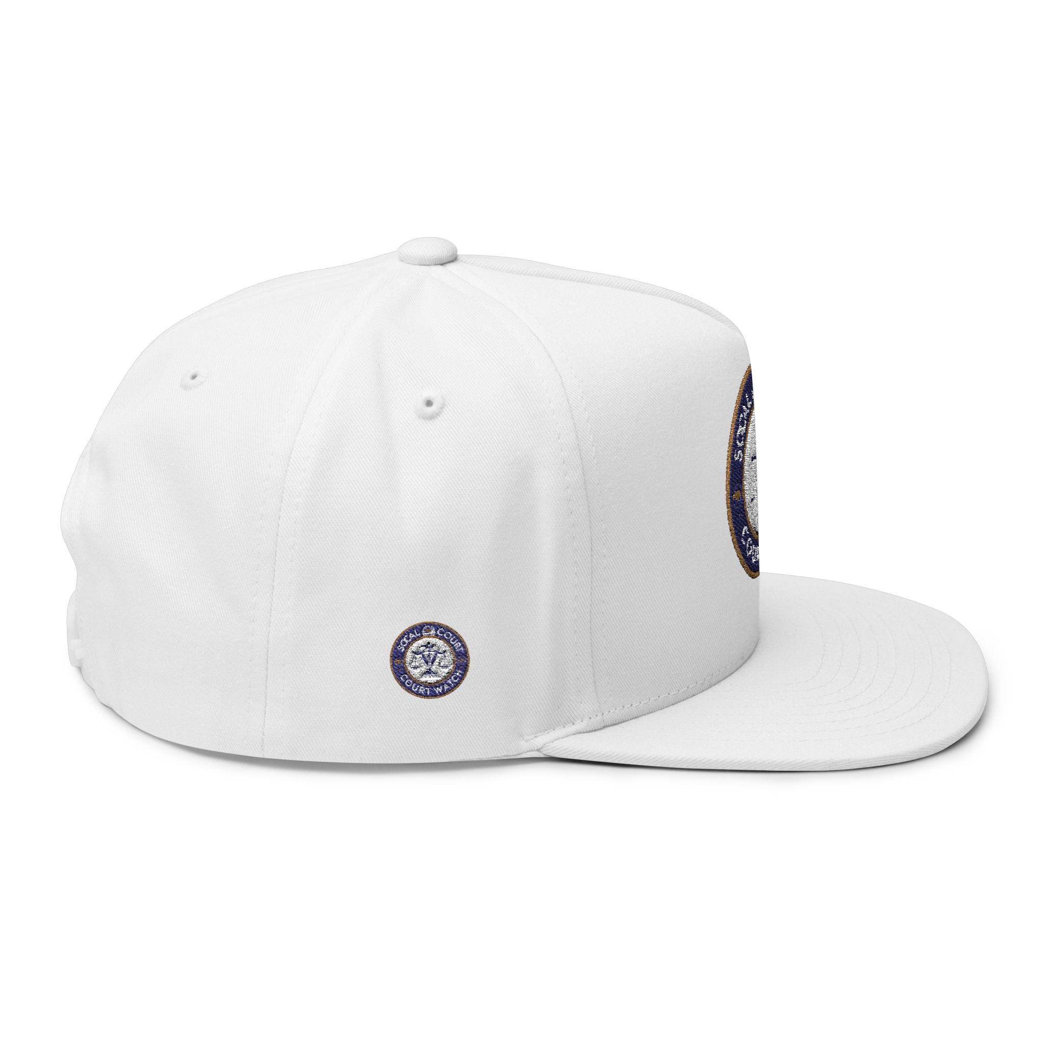 Court Watch Embroidered Flat Bill Cap — Social Court Badge Snapback