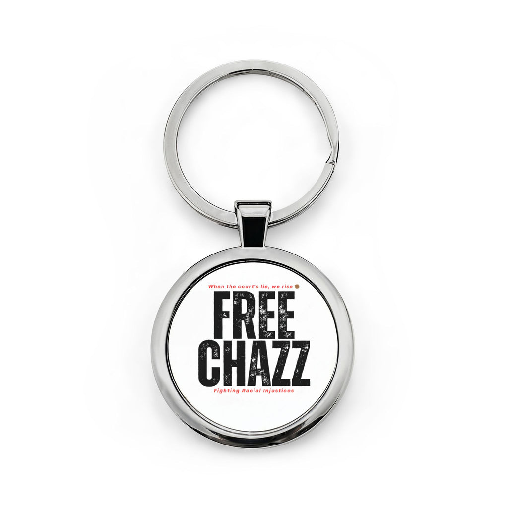 'FREE CHAZZ' Protest Message Keyring— Round Stainless Steel Keychain
