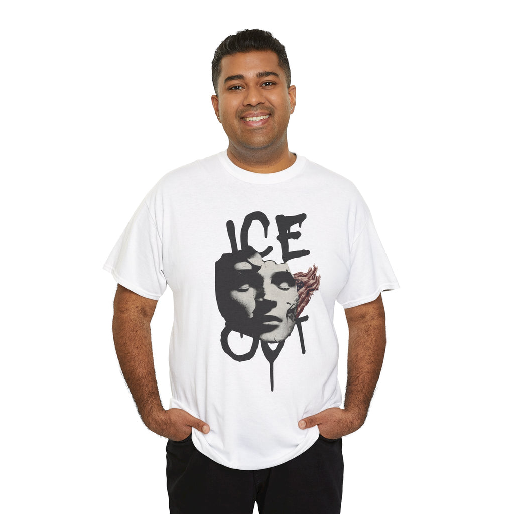 Ice Out Mask Graphic Tee — Abstract Face with Flame Art