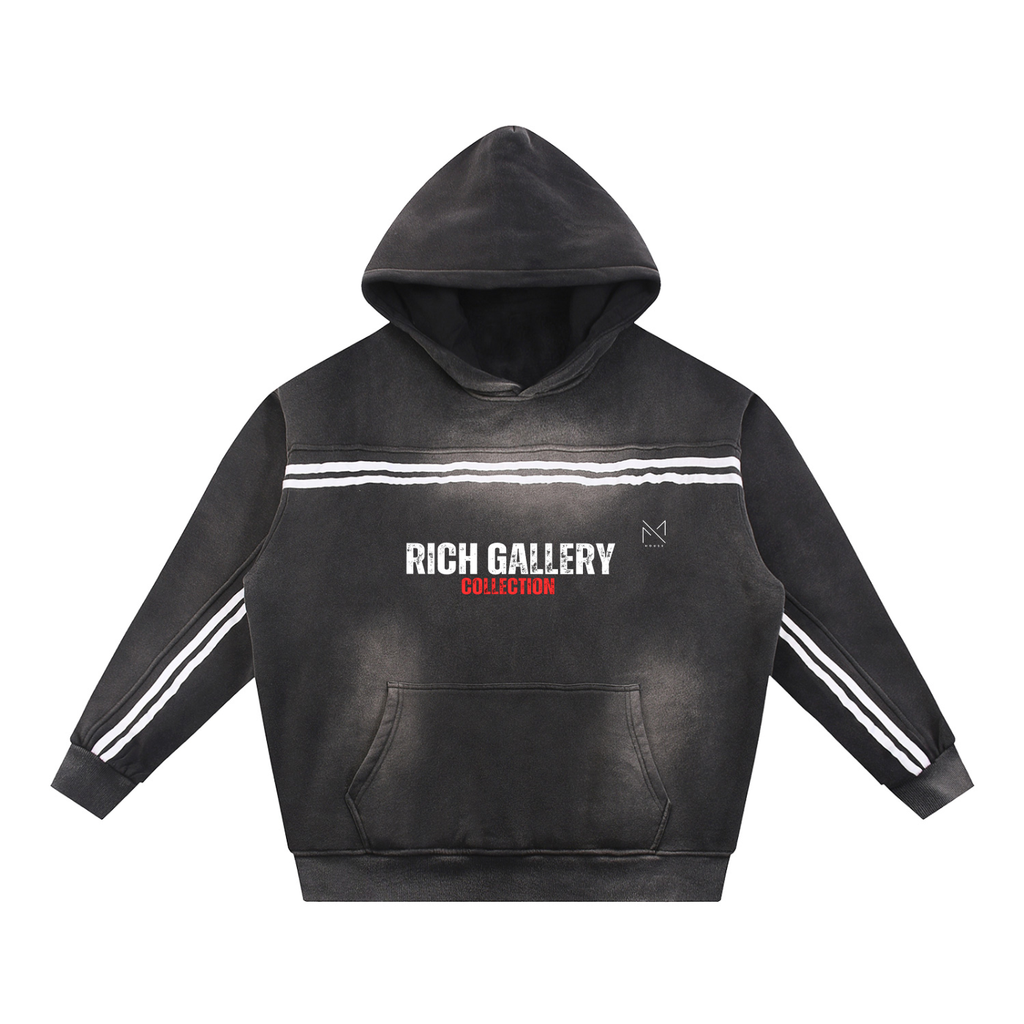 "RICH GALLERY COLLECTION" By Map House Sun Fade Contrast Tape Fleece Hoodie