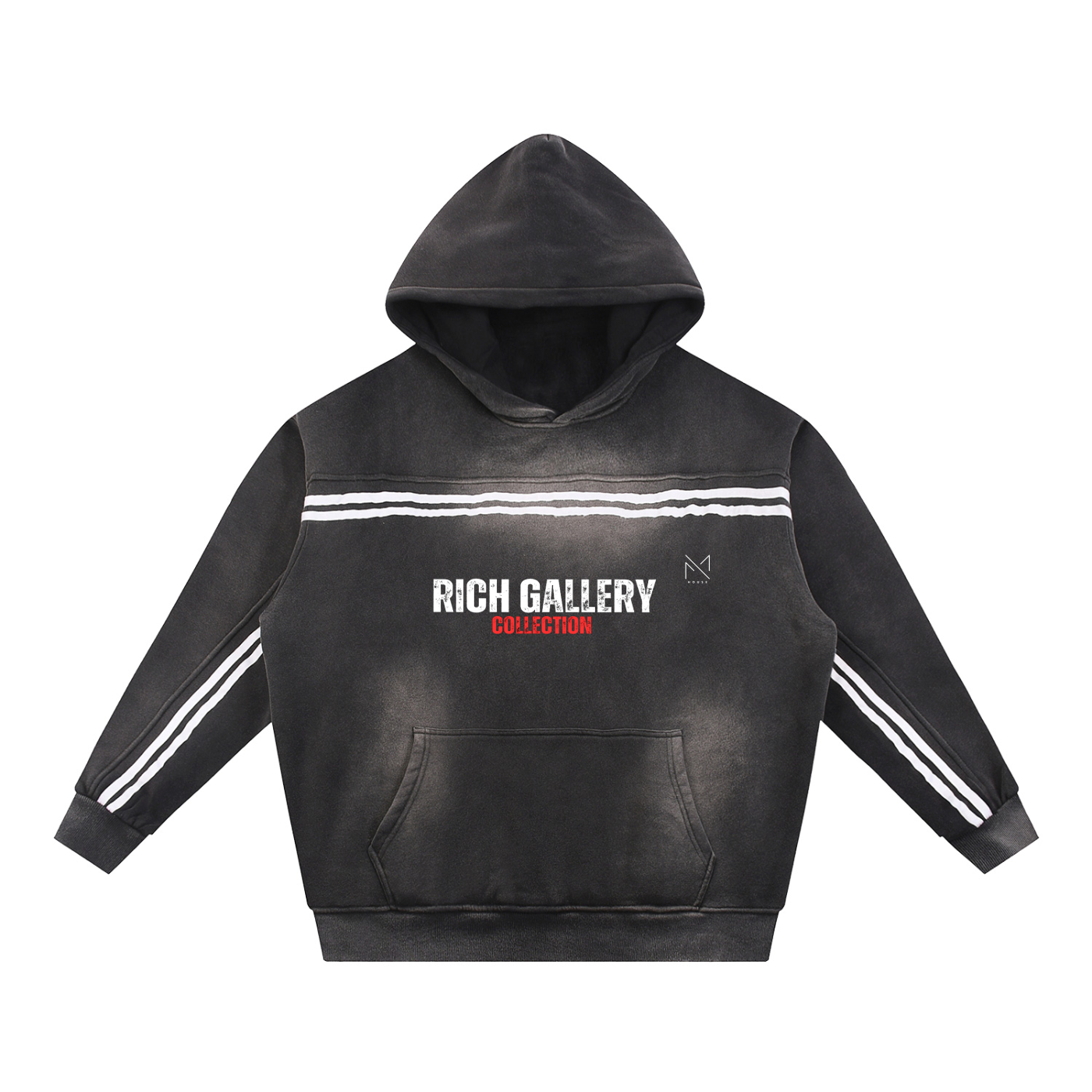 "RICH GALLERY COLLECTION" By Map House Sun Fade Contrast Tape Fleece Hoodie