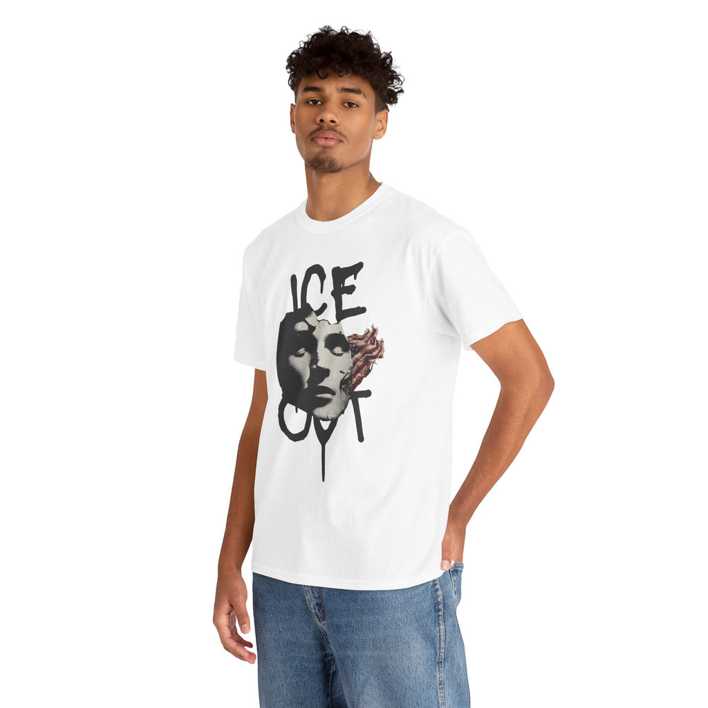 Ice Out Mask Graphic Tee — Abstract Face with Flame Art