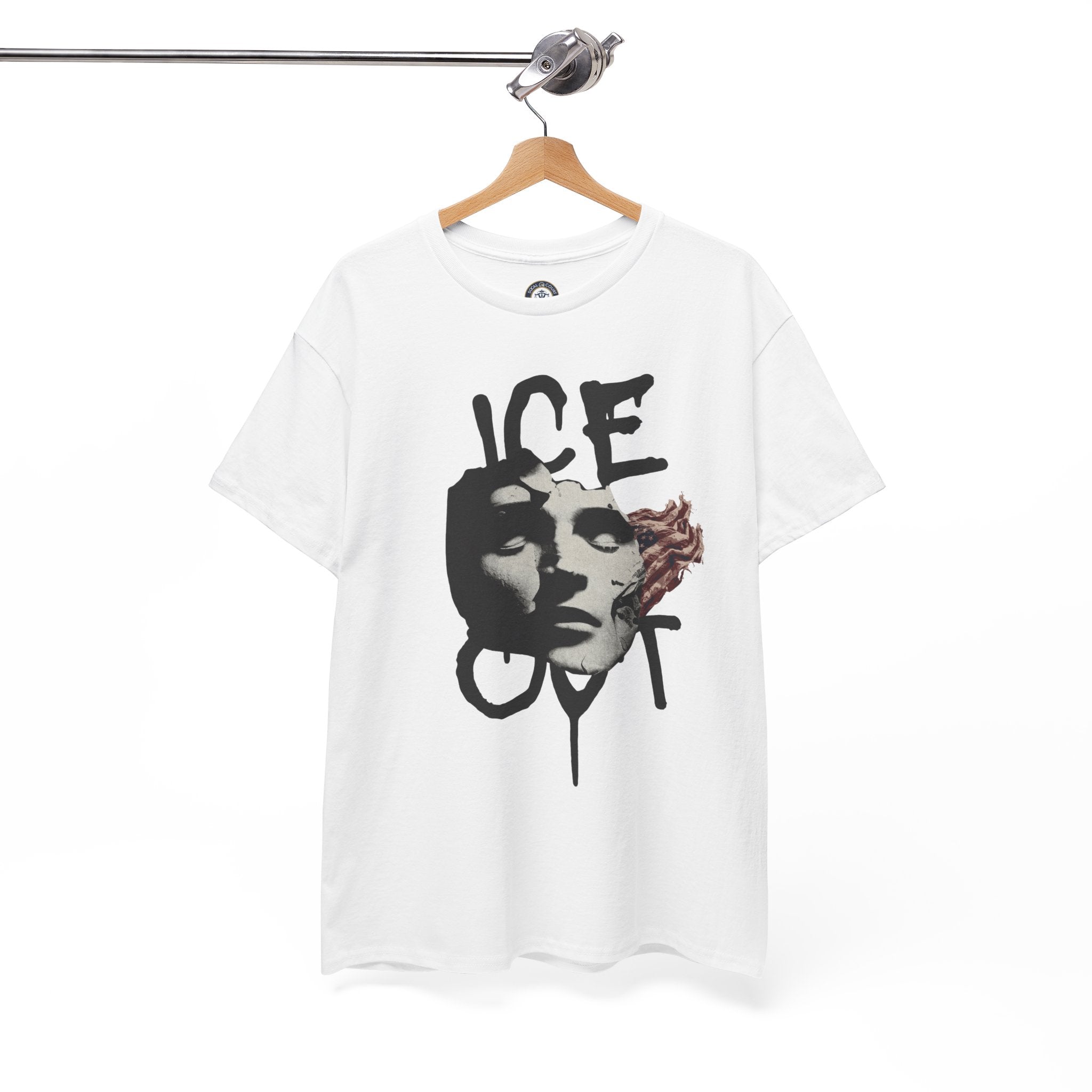 Ice Out Mask Graphic Tee — Abstract Face with Flame Art
