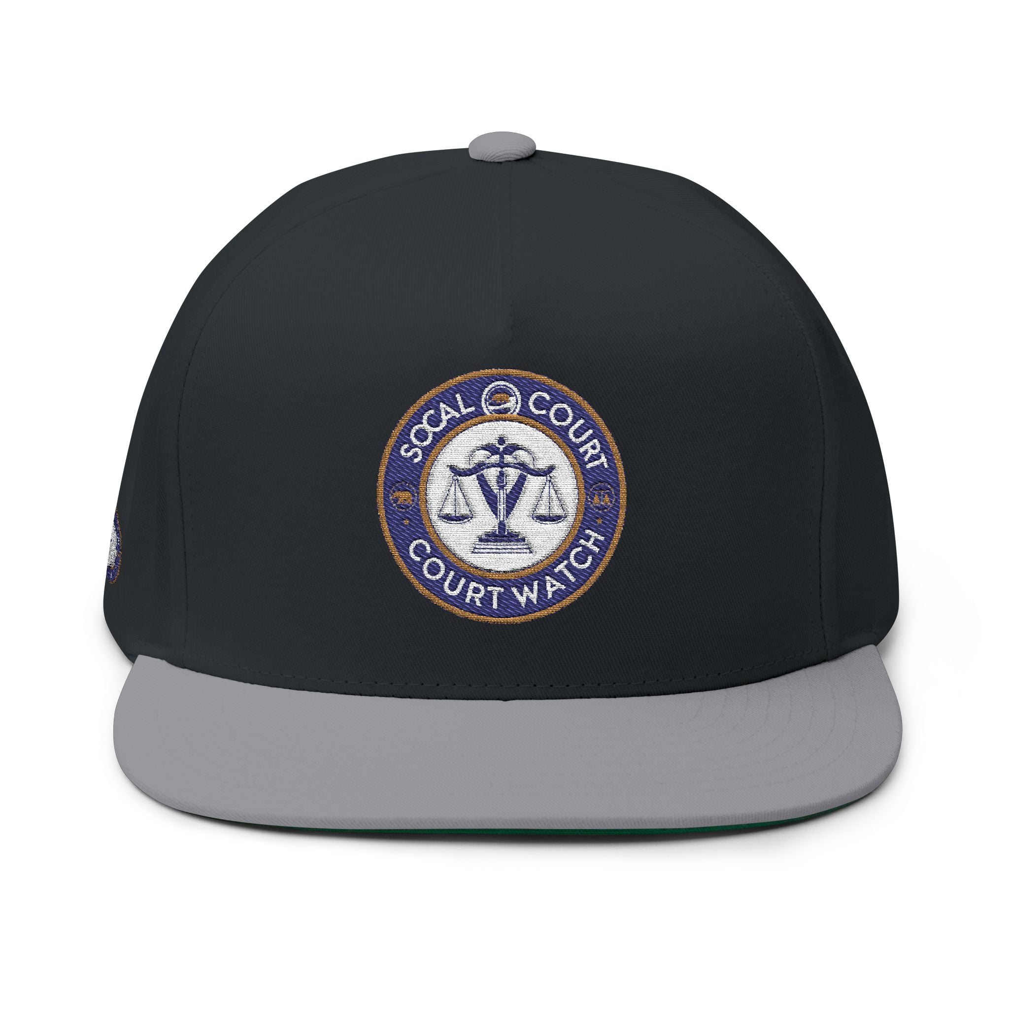Court Watch Embroidered Flat Bill Cap — Social Court Badge Snapback