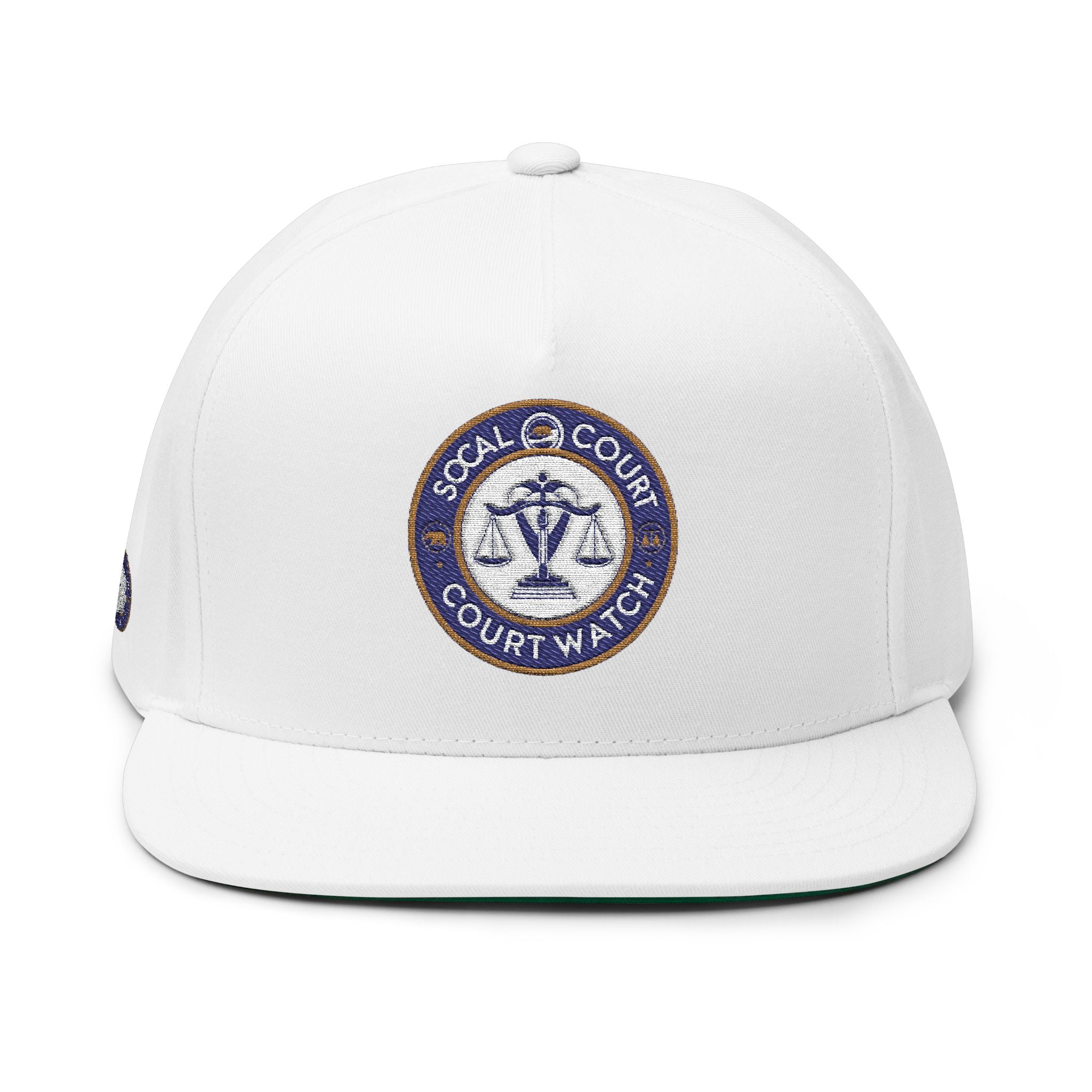 Court Watch Embroidered Flat Bill Cap — Social Court Badge Snapback