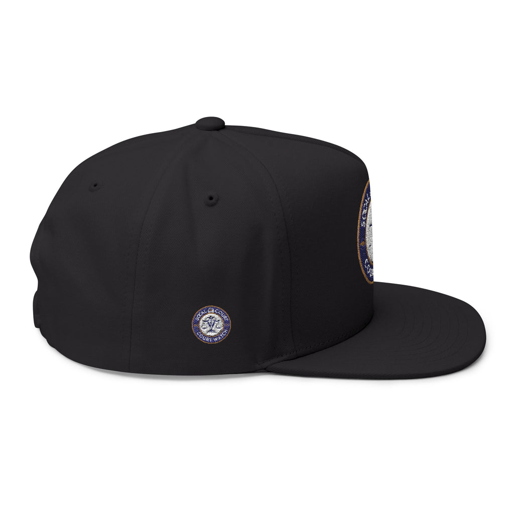 Court Watch Embroidered Flat Bill Cap — Social Court Badge Snapback