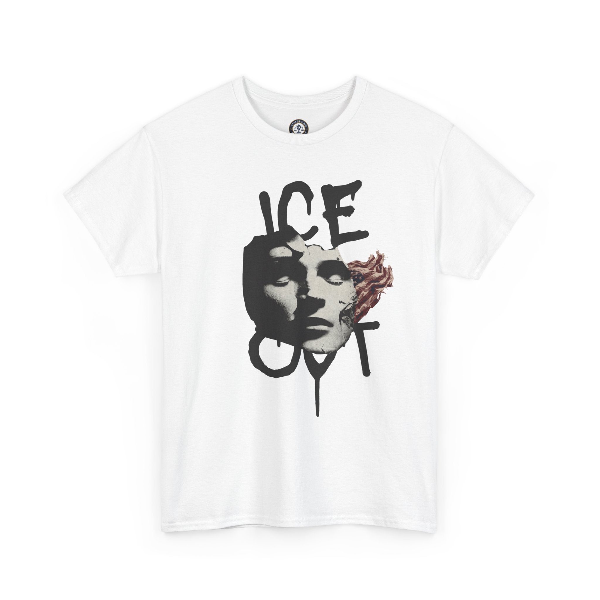 Ice Out Mask Graphic Tee — Abstract Face with Flame Art